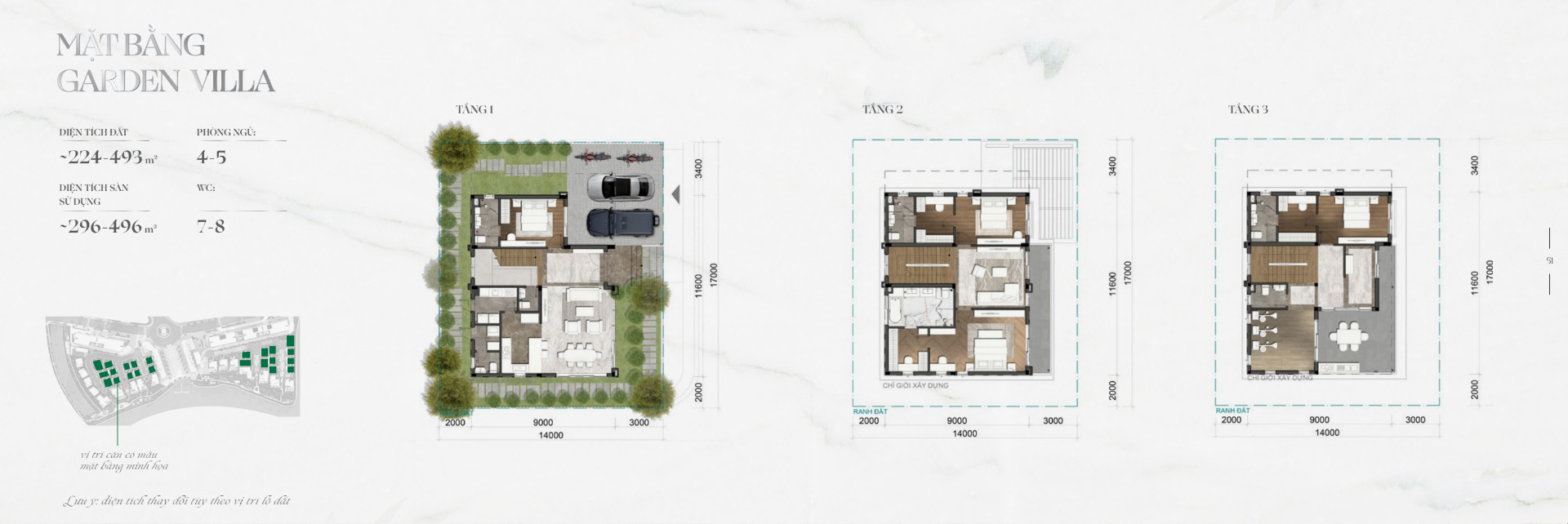 Mặt bằng Garden Villa The Mizuki với bố trí phòng theo từng tầng