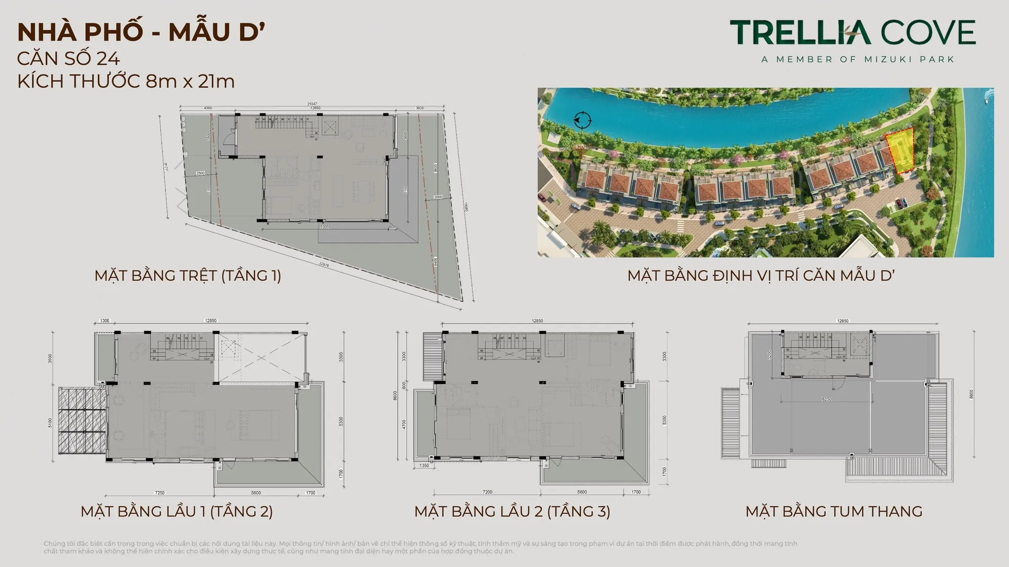 Mặt bằng nhà phố Trellia Cove mẫu D', căn số 24, kích thước 8 x 21 m
