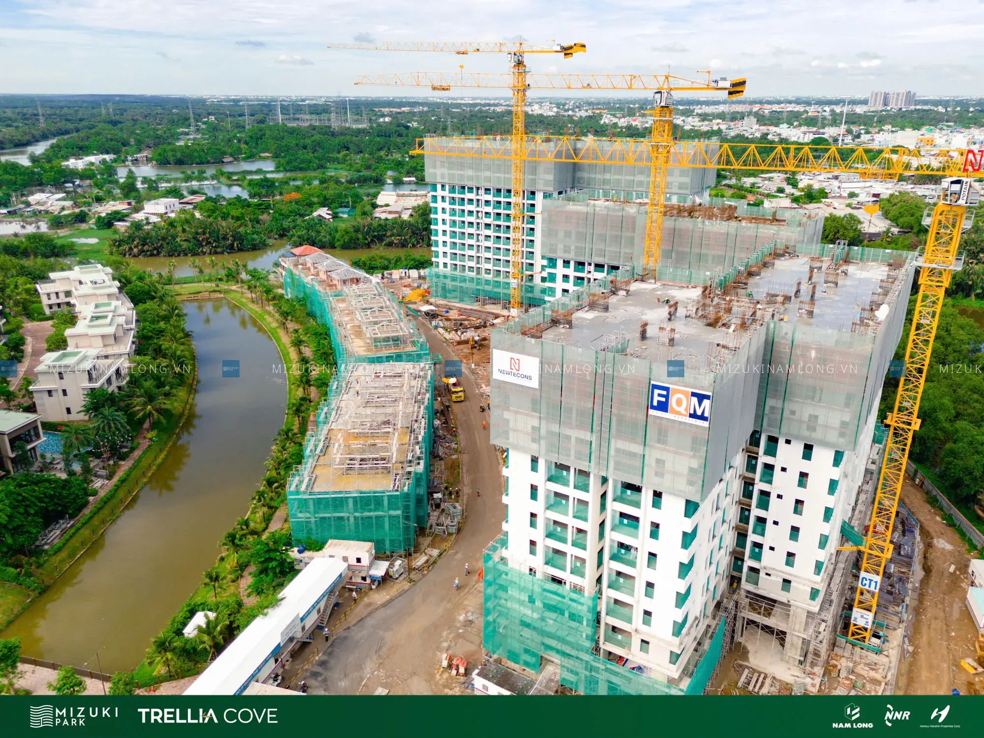 Toàn cảnh khu đô thị Mizuki Park với các block Trellia Cove đang xây dựng