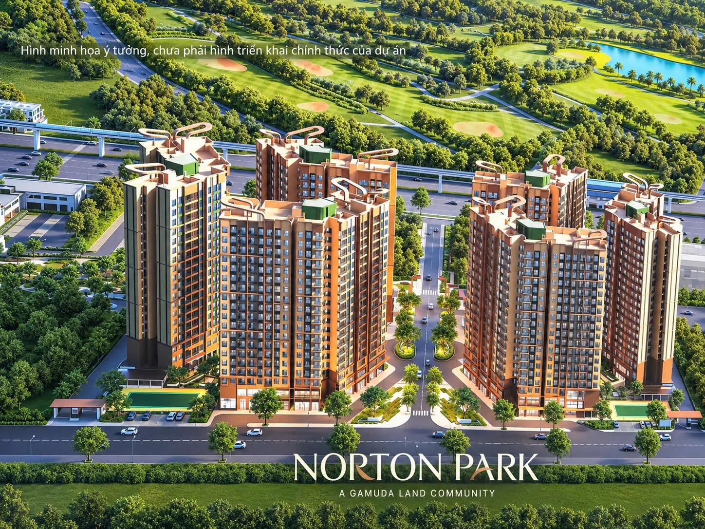 Norton Park thanh toán giãn 36 tháng, đóng 10% khi ký hợp đồng 2 Hình ảnh render tổng thể các tòa tháp dự án Norton Park nhìn từ trên cao